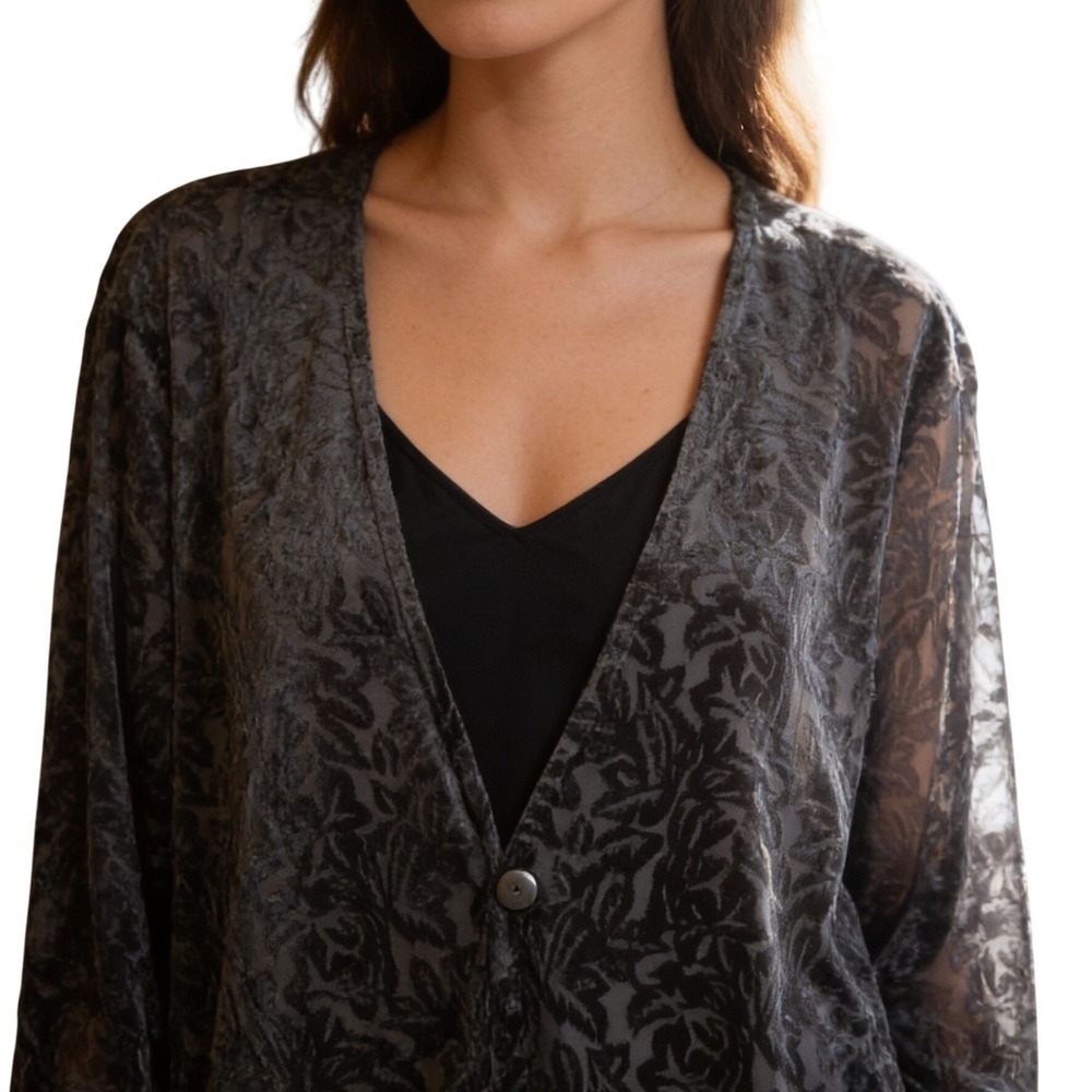 Lane Bryant Whimsigoth Burnout Velvet Semi-Sheer Floral Cardigan Top 14/16 L XL